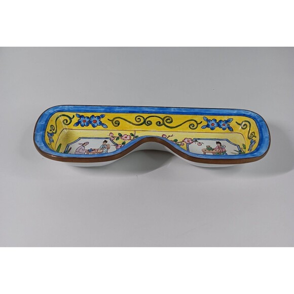Kelvin Chen Enameled Eyeglasses Holder Tray 2001 No 336 Floral Asian Tea Party - Picture 2 of 8